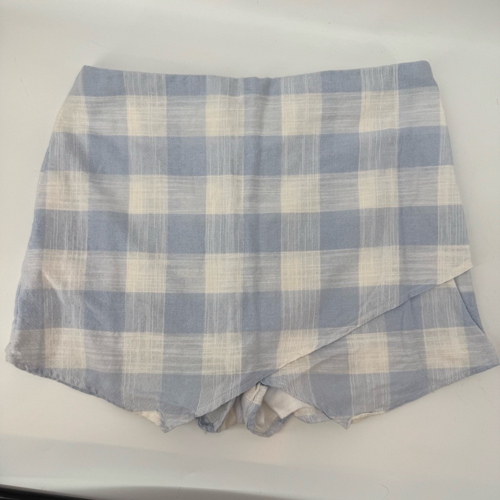 Blue Blush Plaid Skirt Shorts Large